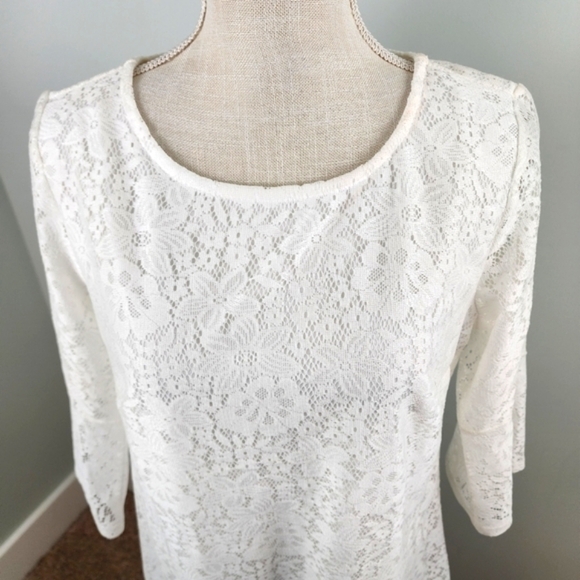 Ellen Weaver Women’s Crochet Bell Sleeve Shift Dress Size Medium White - Picture 2 of 9